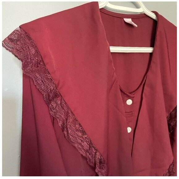 Vintage Burgundy Lace Draped Neckline Button-Up Blouse Size Large – VG - Picture 2 of 4